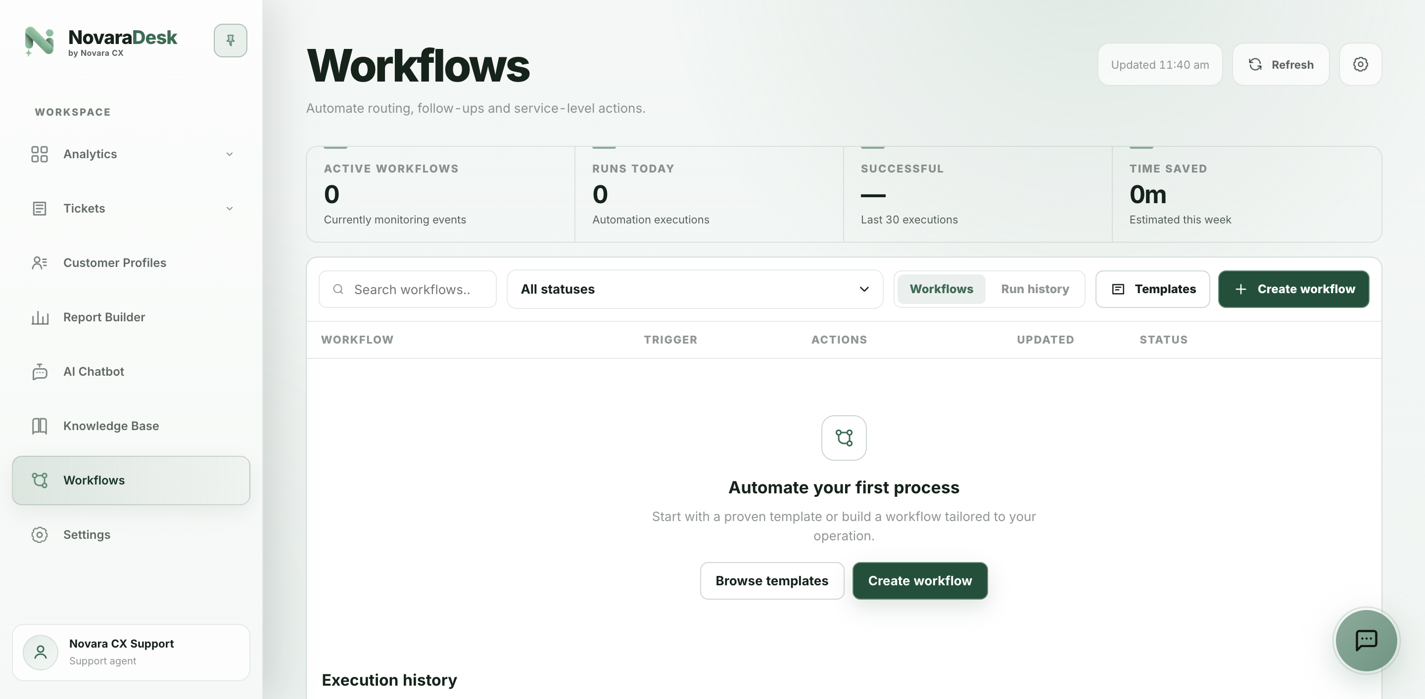 Custom support workflow in NovaraDesk